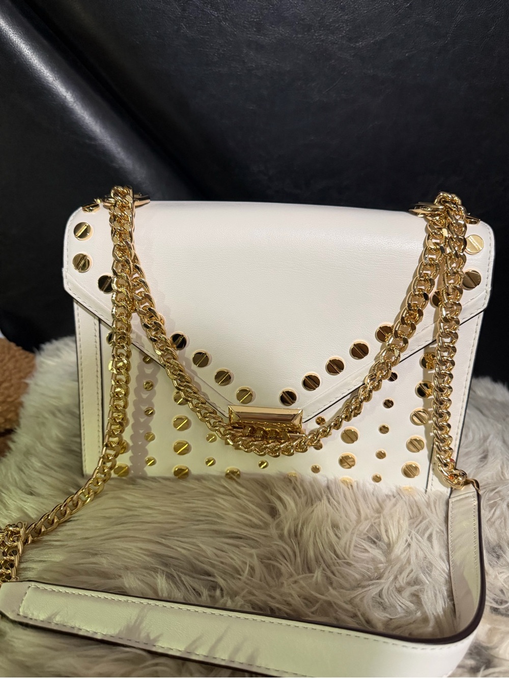 Michael Kors White Gold-Studded Shoulder Bag